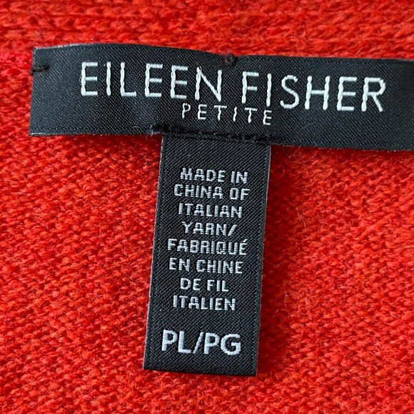 Eileen Fisher Cashmere Red/orange V-neck tunic sweater, side vent slit hem, PL - Picture 2 of 9